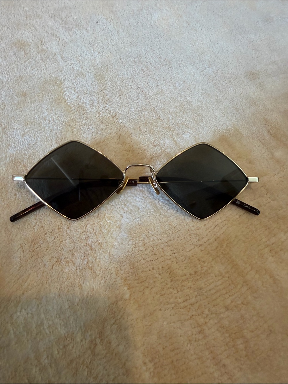 Yves Saint Laurent Diamond-Shape Black Lens Sunglasses with Gold Frame